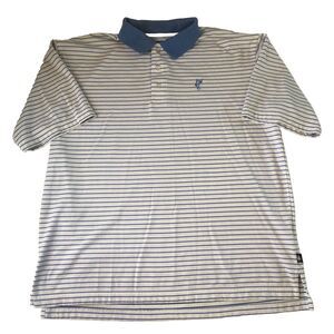 Ashworth Weather Systems Men’s Polo  Blue White Stripes Moisture Wicking Large